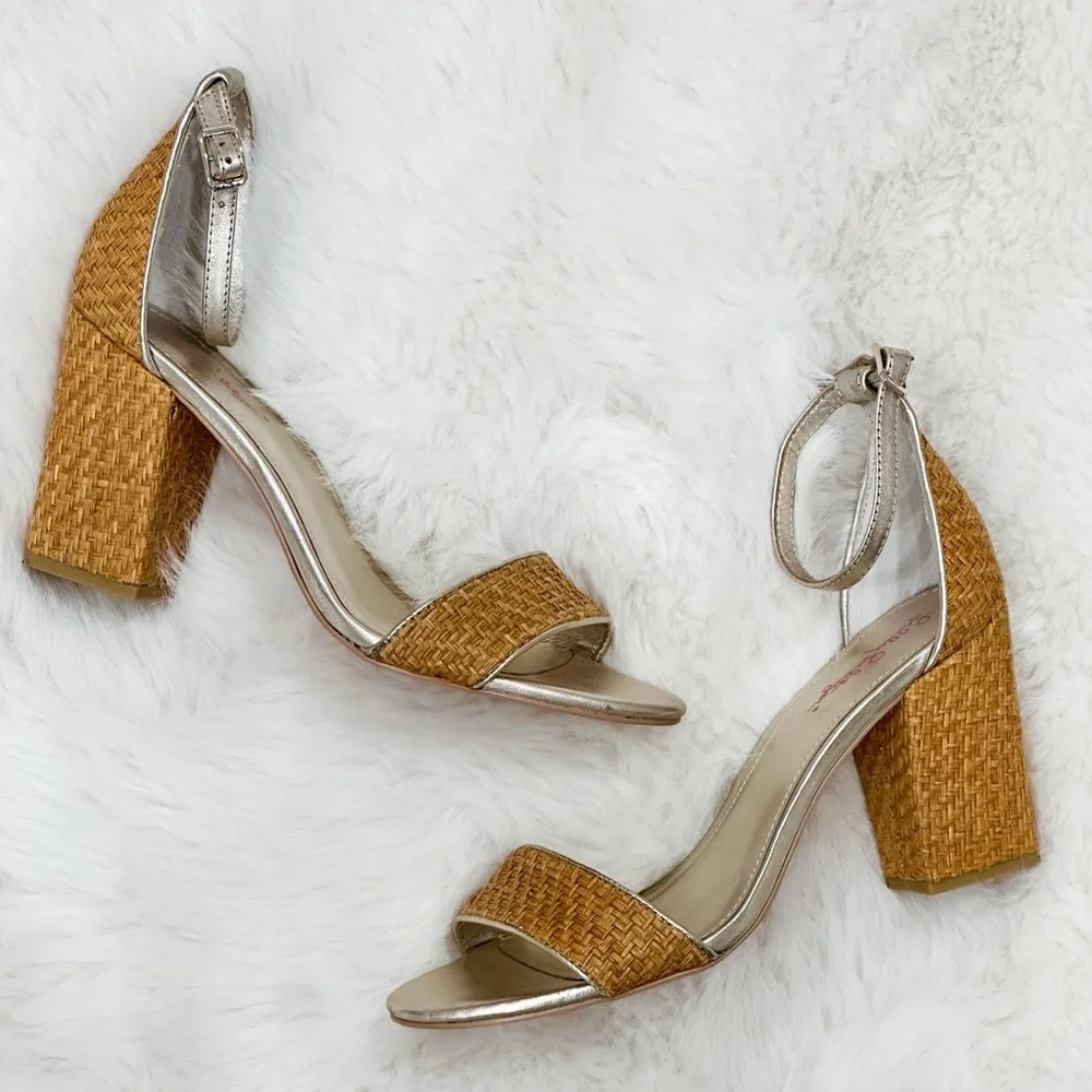 Lilly Pulitzer Amber Lynn Straw Sandal Heels Ankle Strap size 9.5 - Picture 6 of 11